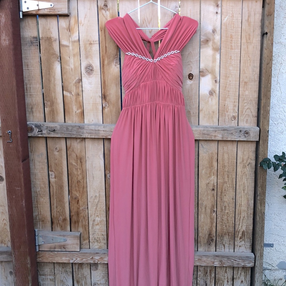 Maxi dress worn once peach color with rhinestones
